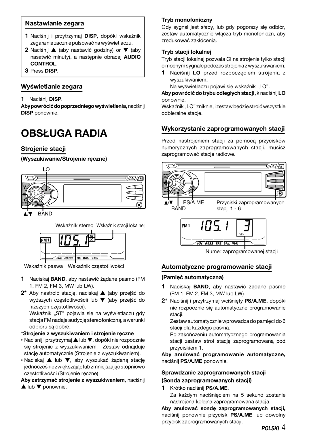 Aiwa CDC-X227 YZ operating instructions Obsługa Radia 