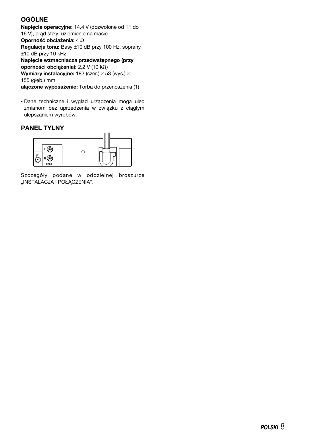 Aiwa CDC-X227 YZ operating instructions Ogólne, Panel Tylny 