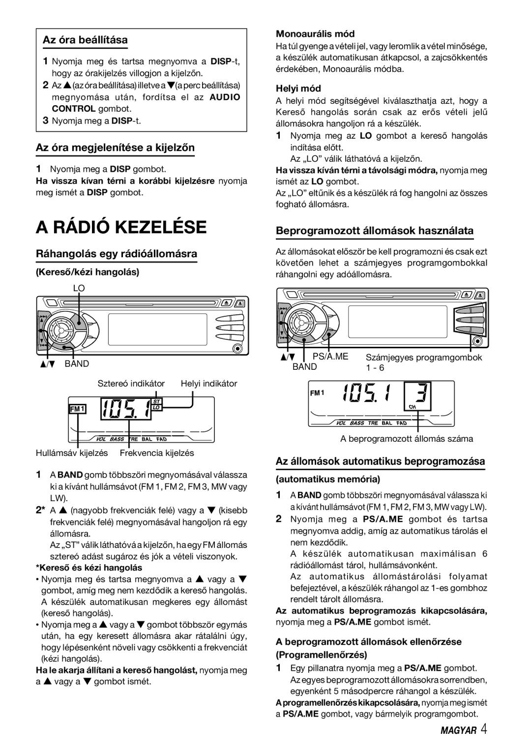 Aiwa CDC-X227 YZ operating instructions Rádió Kezelése 