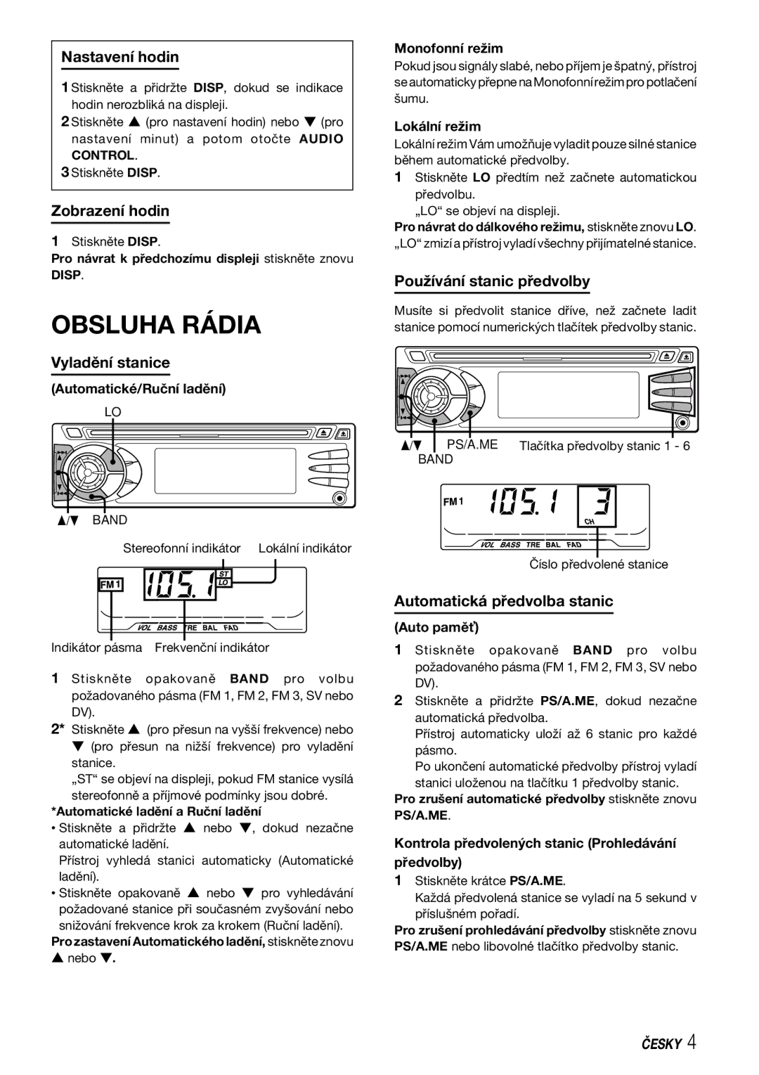 Aiwa CDC-X227 YZ operating instructions Obsluha Rádia 