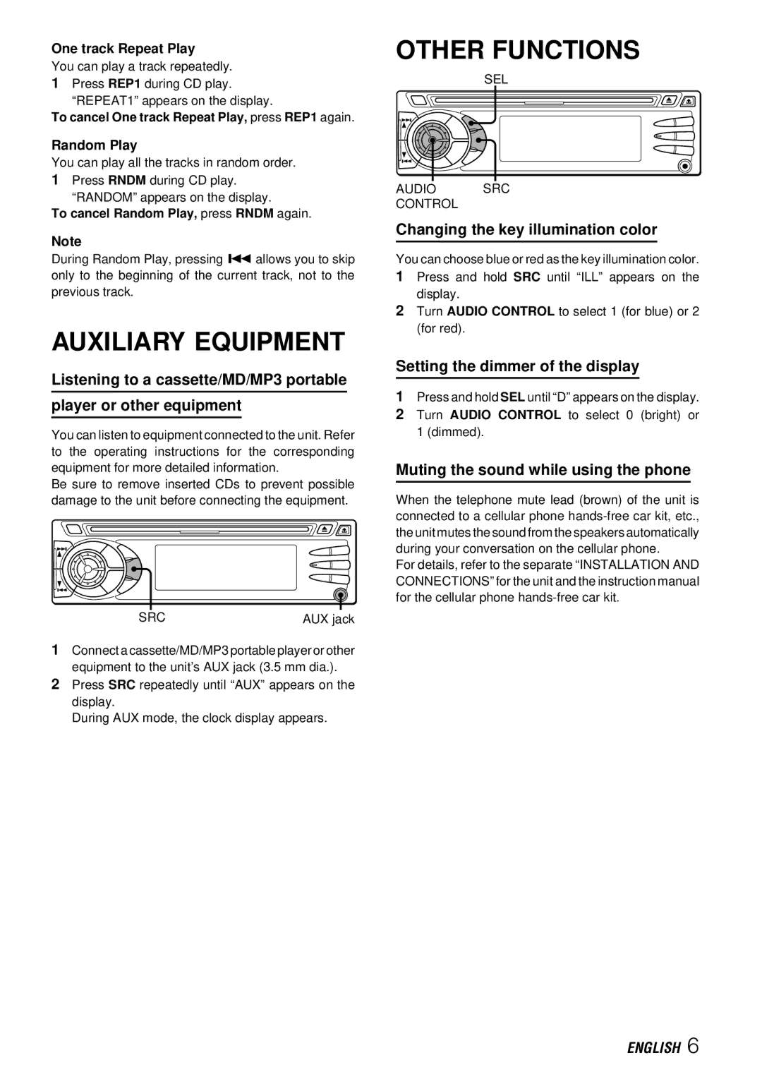 Aiwa CDC-X227 YZ operating instructions Auxiliary Equipment, Other Functions, Changing the key illumination color 