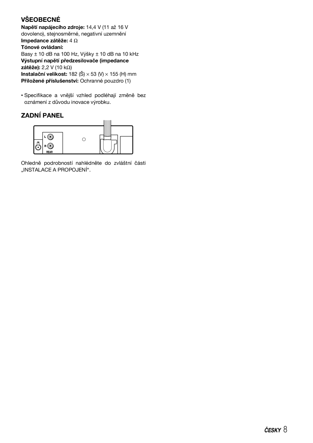 Aiwa CDC-X227 YZ operating instructions Všeobecné, Zadní Panel 