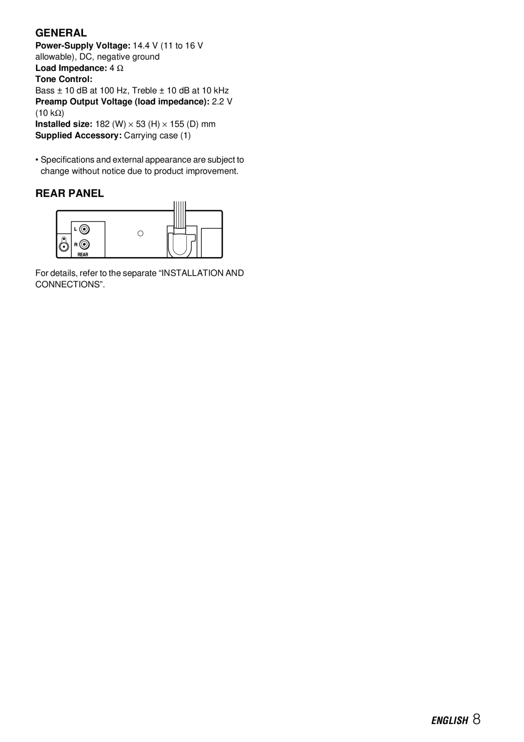 Aiwa CDC-X227 YZ operating instructions General, Rear Panel, Supplied Accessory Carrying case 