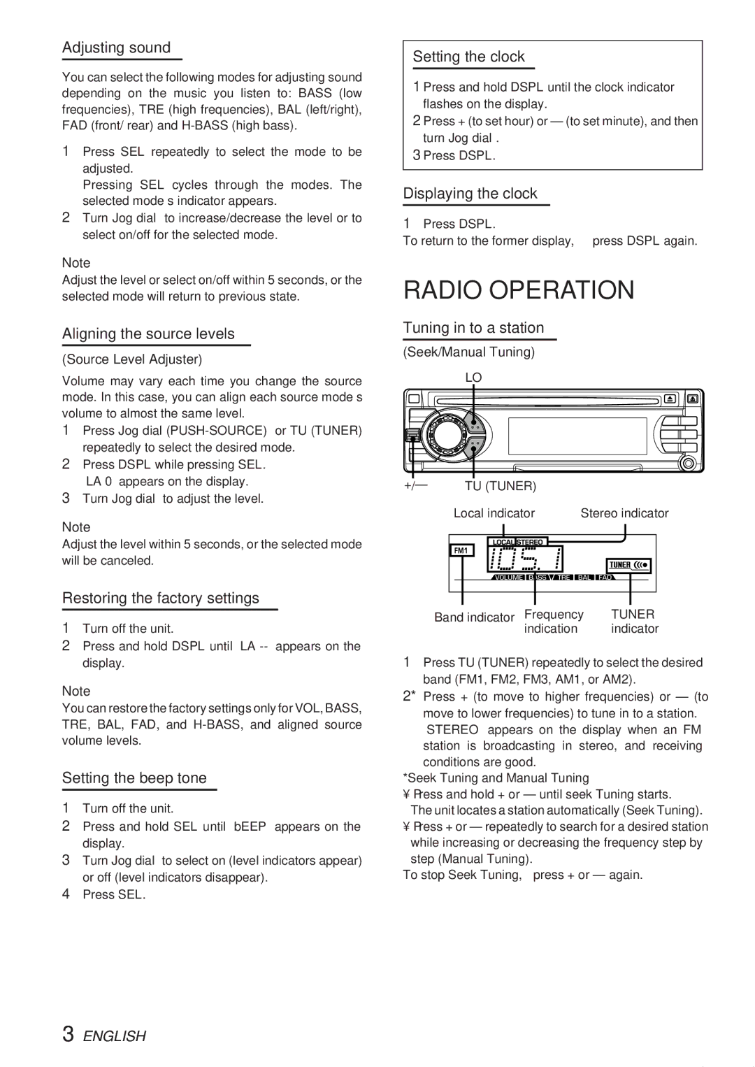 Aiwa CDC-X237 manual Radio Operation 