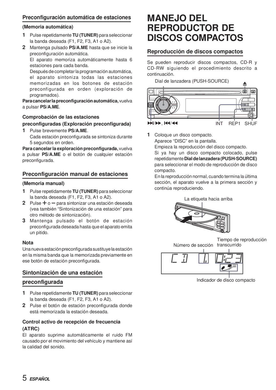 Aiwa CDC-X30MP Preconfiguración automática de estaciones, Preconfiguración manual de estaciones 