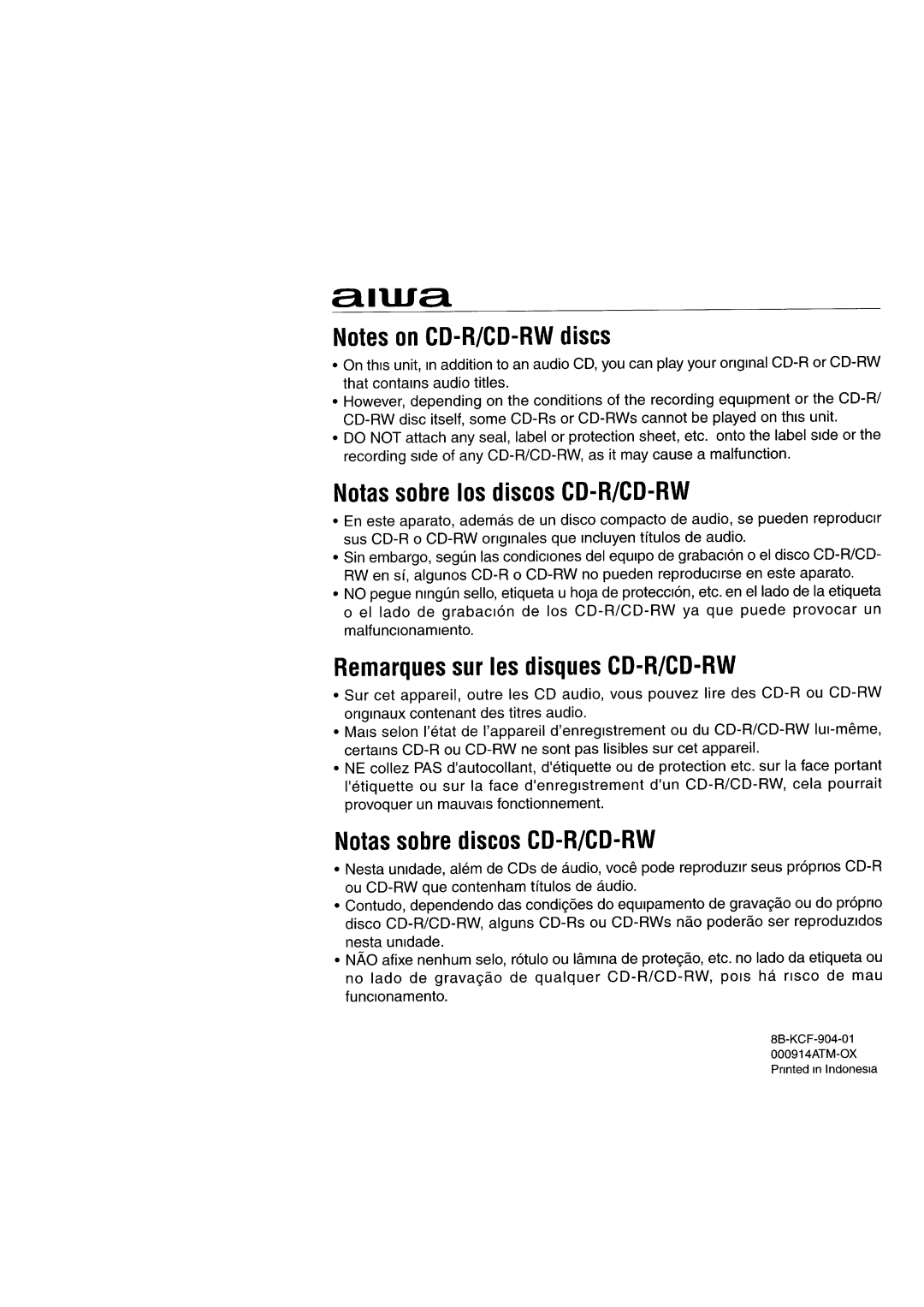 Aiwa CDC-X317, CDC-X517M, CDC-X417 operating instructions 