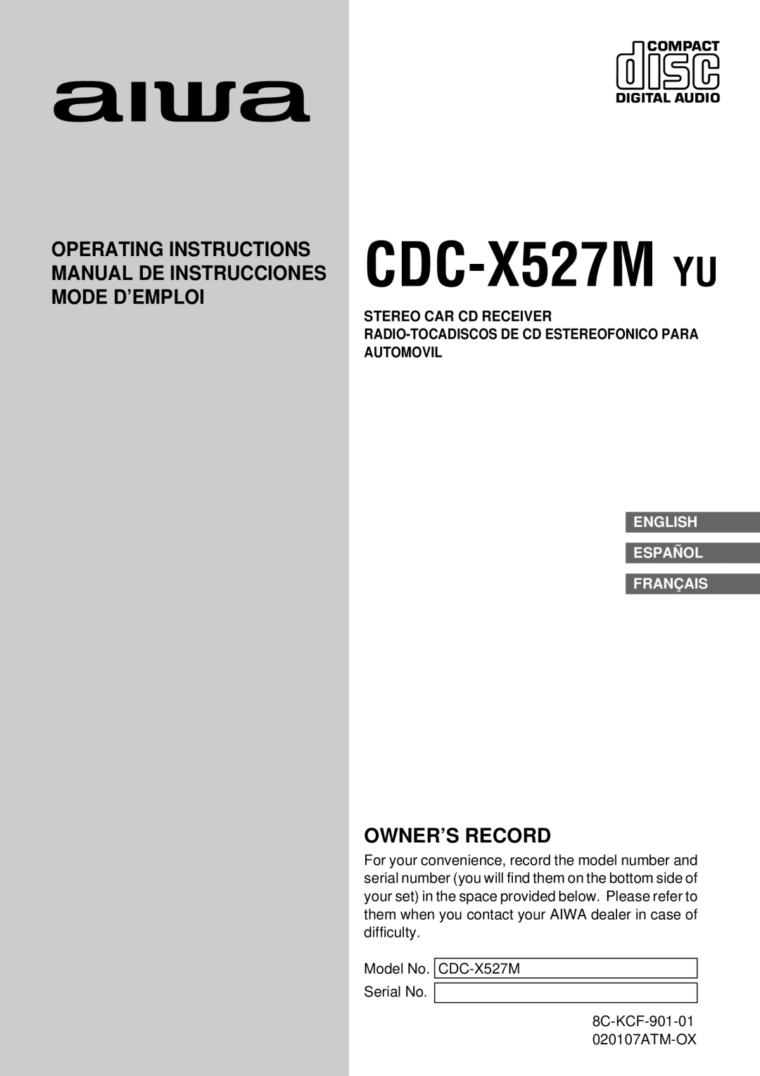 Aiwa operating instructions CDC-X527M YU 