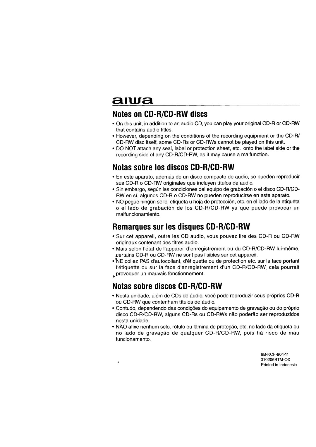 Aiwa CDC-X527M operating instructions 