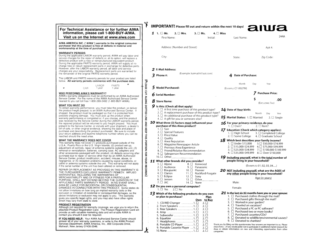 Aiwa CDC-X527M operating instructions 