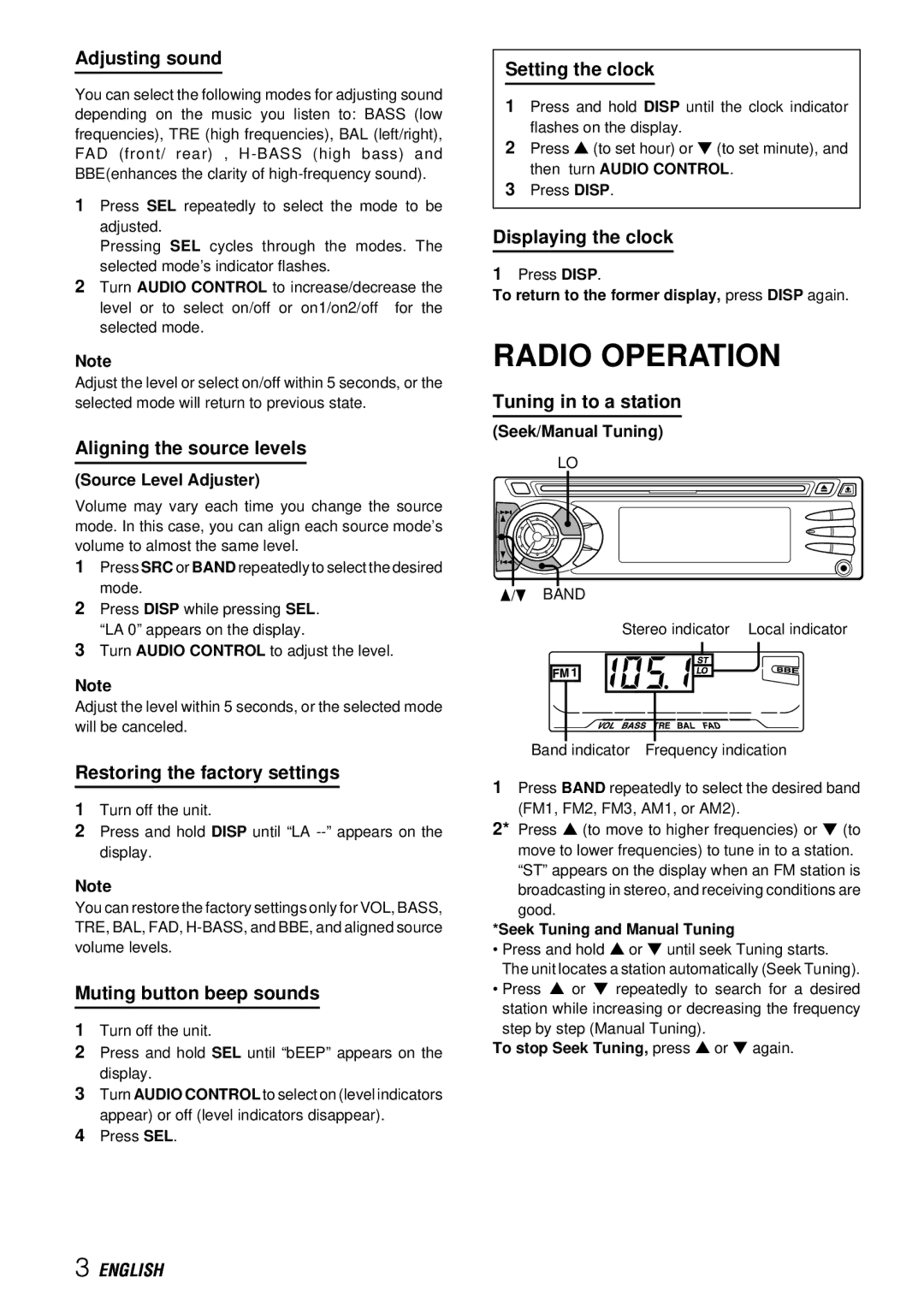 Aiwa CDC-X527M operating instructions Radio Operation 