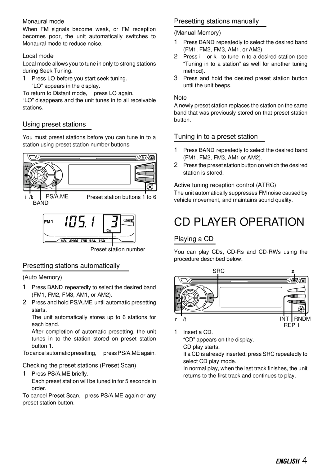 Aiwa CDC-X527M operating instructions CD Player Operation 