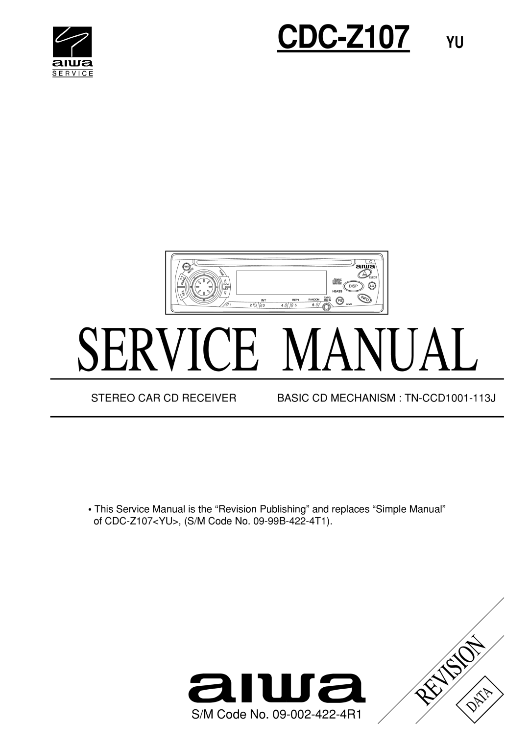 Aiwa service manual CDC-Z107 YU, Stereo CAR CD Receiver Basic CD Mechanism TN-CCD1001-113J 