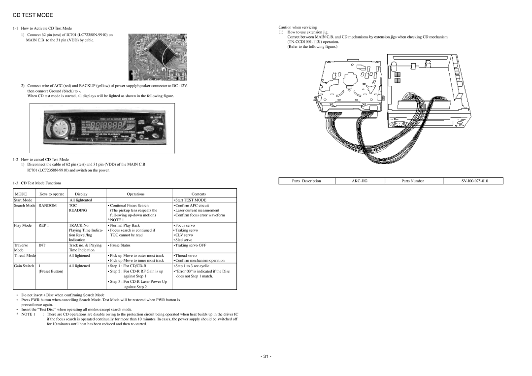 Aiwa CDC-Z107 service manual CD Test Mode 