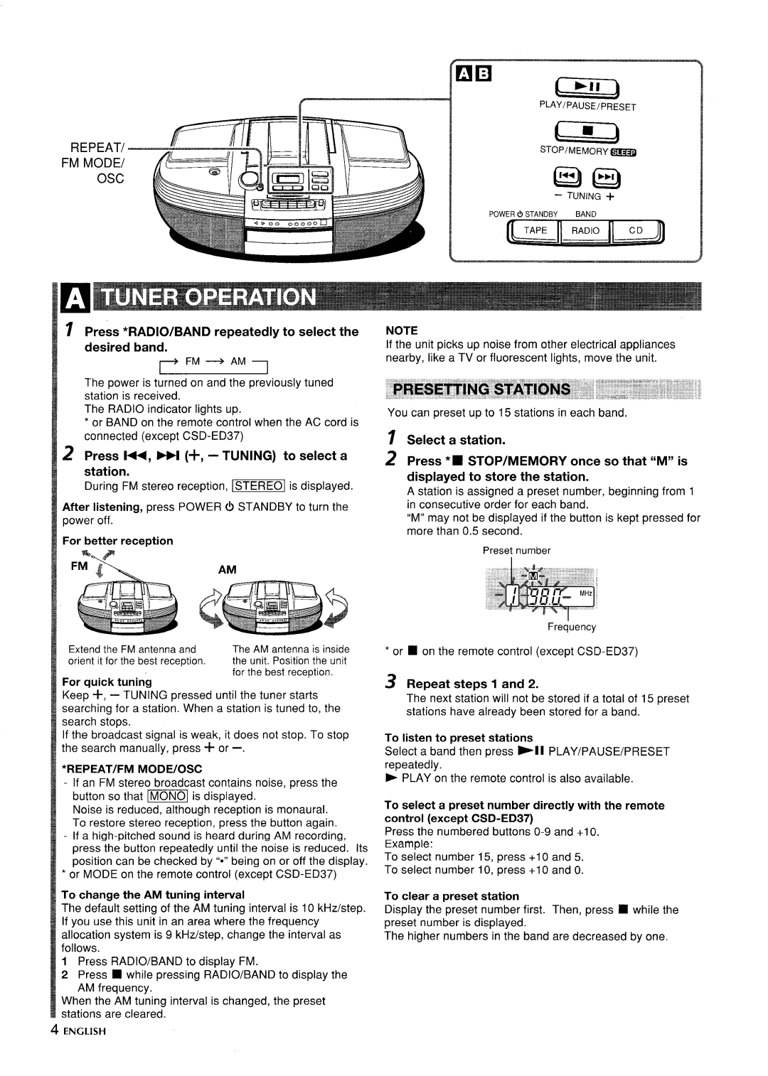 Aiwa CSD-ED 37, CSD-ED67, CSD-ED 57 manual Tuning 