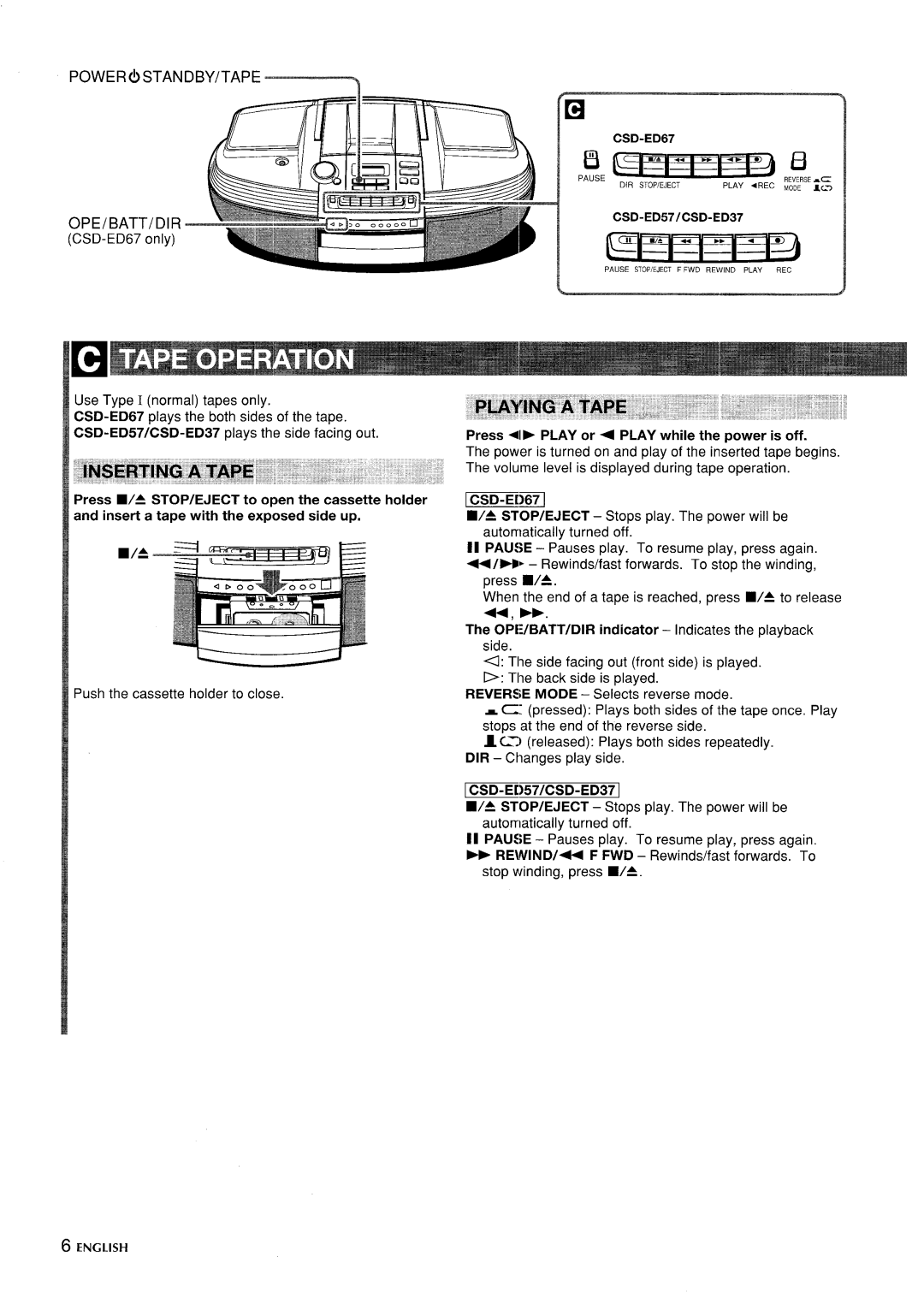 Aiwa CSD-ED67, CSD-ED 37 manual Press +1 Play or Play while the power is off, OPEVBATT/DIR indicator Indicates the playback 