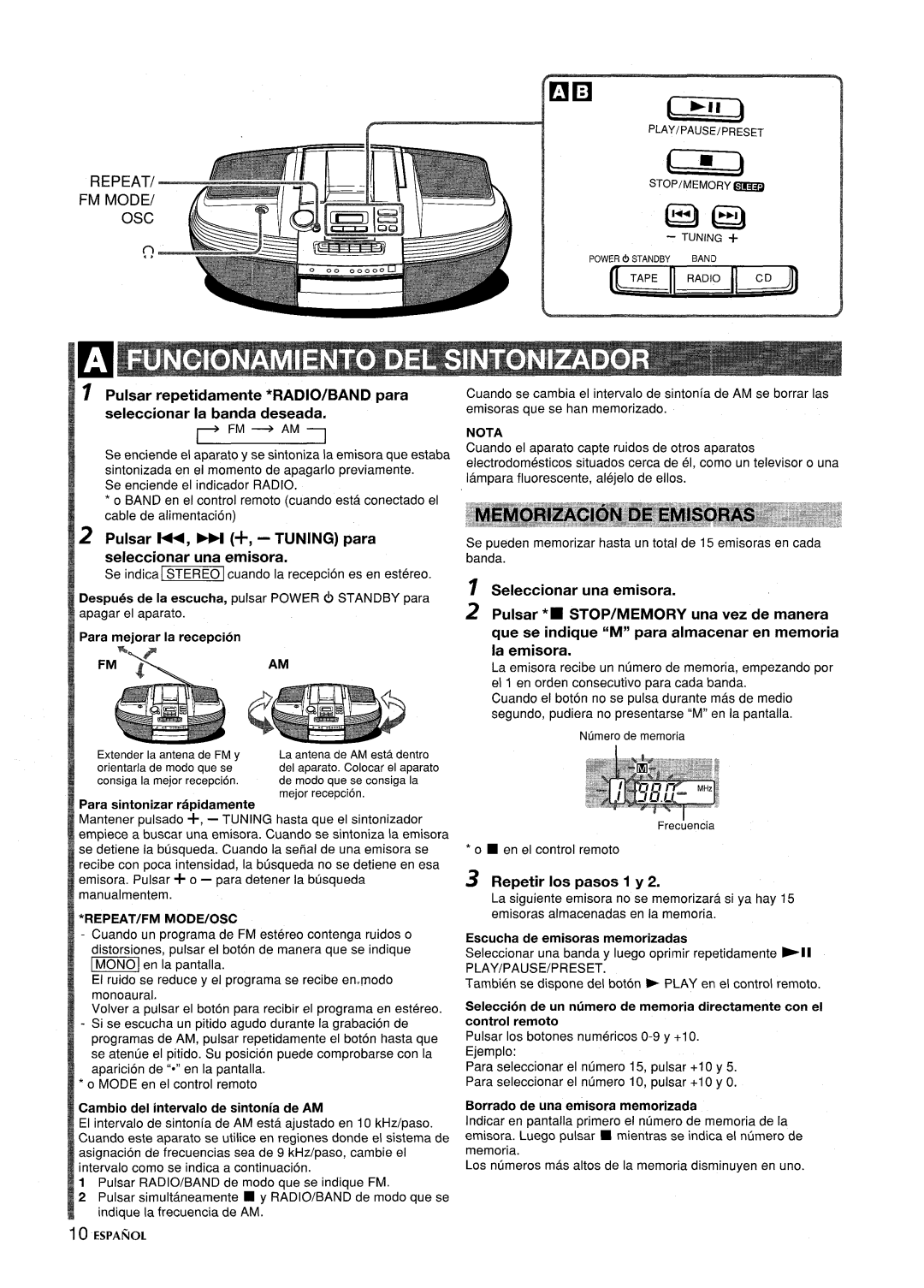 Aiwa CSD-ED87 manual Pulsar H+, Tuning, Para, Seleccionar Una emisora, ~ Repetir Ios pasos 1 y 