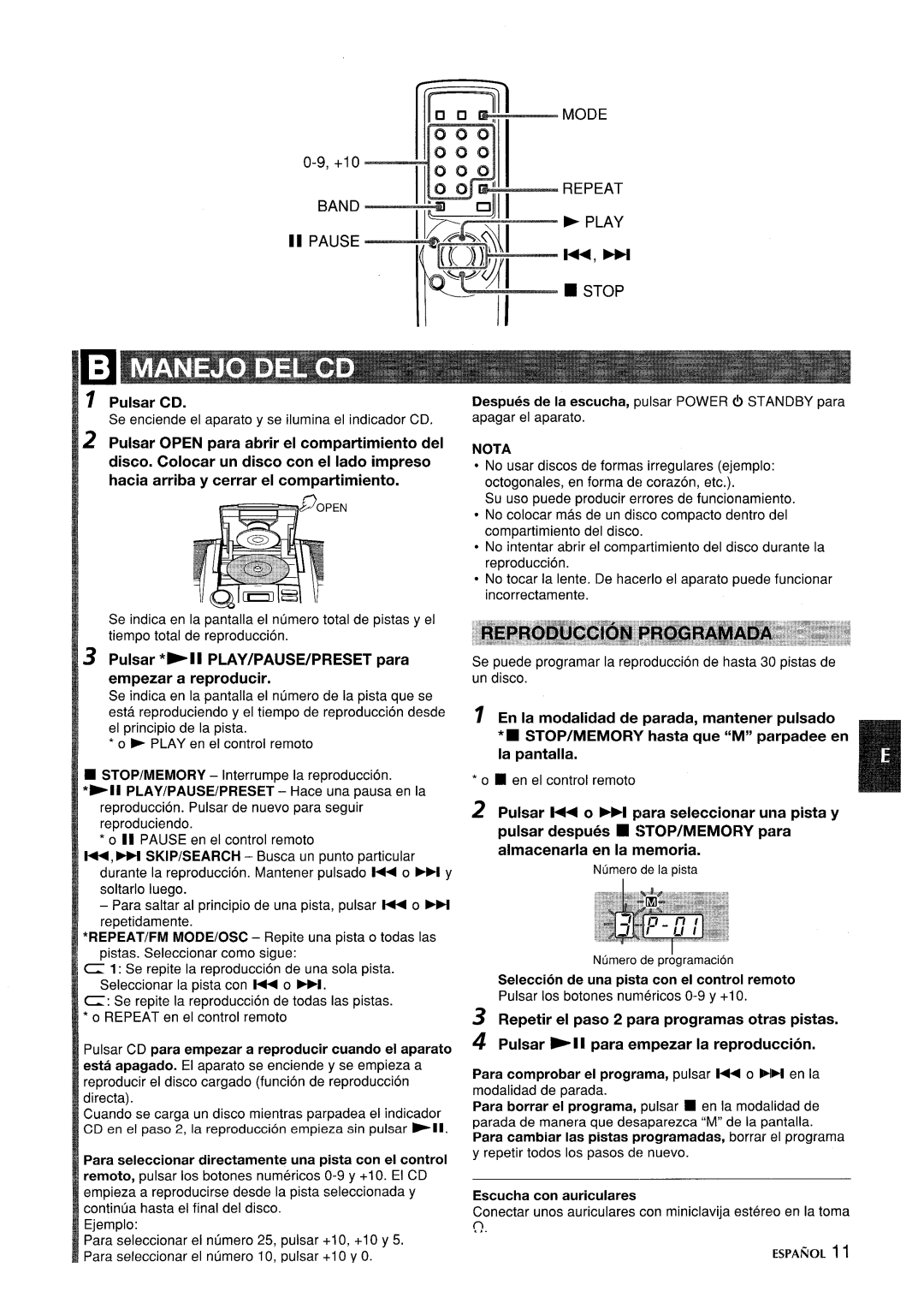 Aiwa CSD-ED87 manual Pulsar CD, Pulsar *-II PLAY/PAUSE/PRESET para empezar a reproducer, Nota 