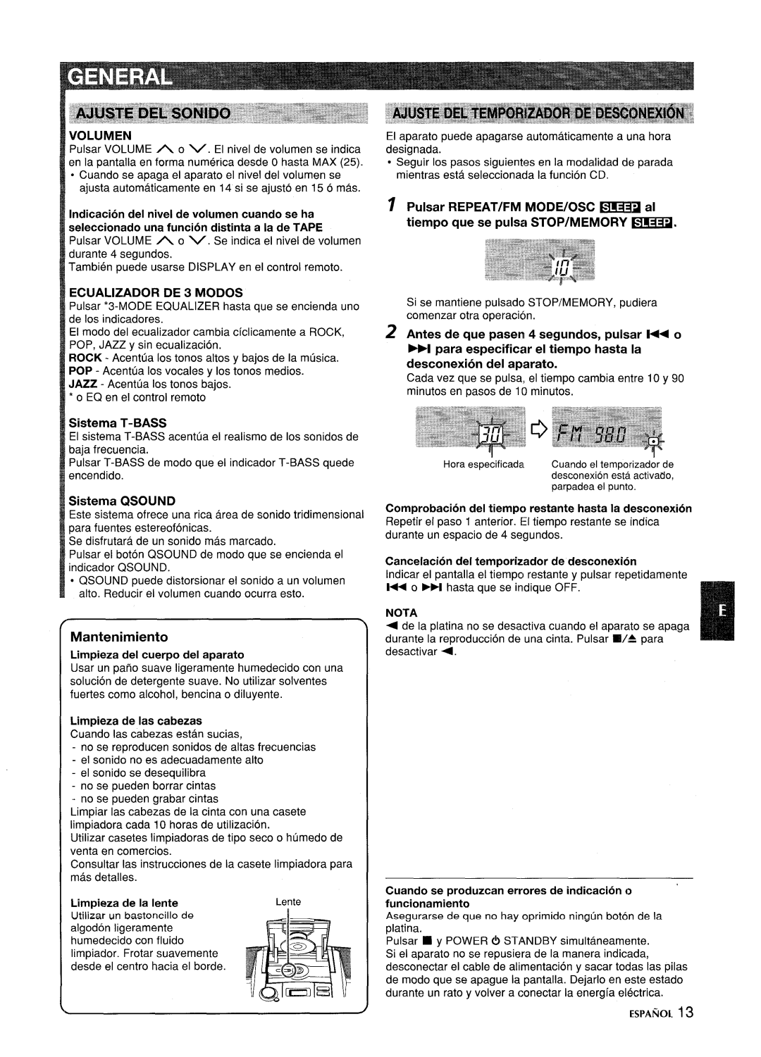 Aiwa CSD-ED87 manual Volumen, Ecualizador DE 3 Modos 