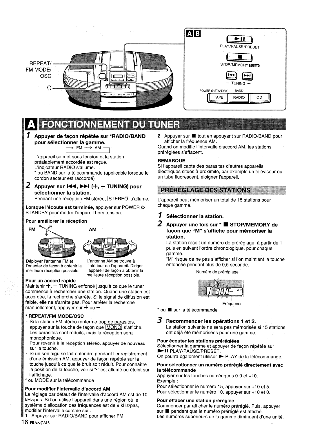 Aiwa CSD-ED87 manual Appuyer Sur l++, Pour, Selectionner La station, ~ Recommence Ies operations 1 et 