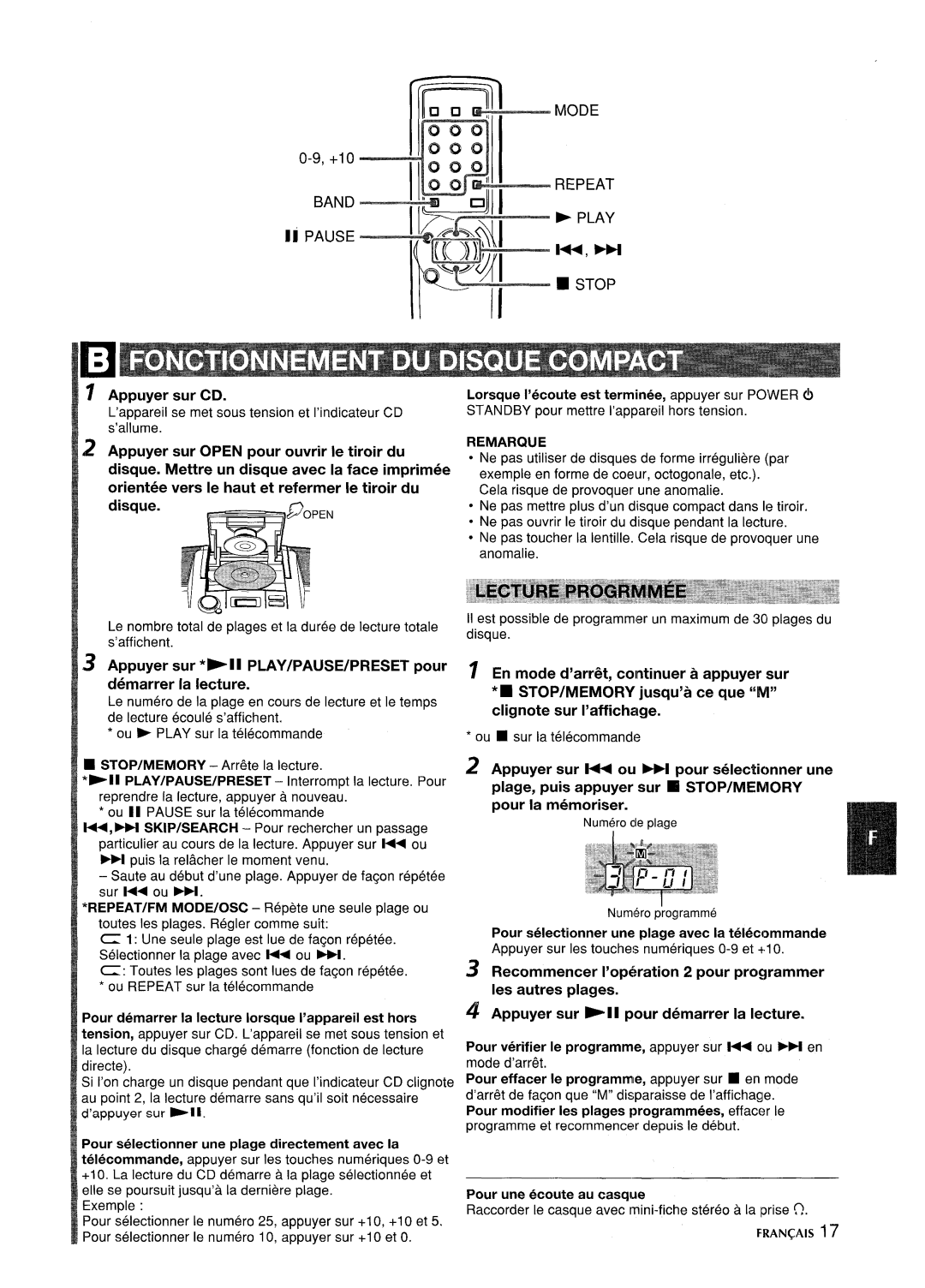 Aiwa CSD-ED87 manual Appuyer sur CD, Demarrer la lecture, Remarque 