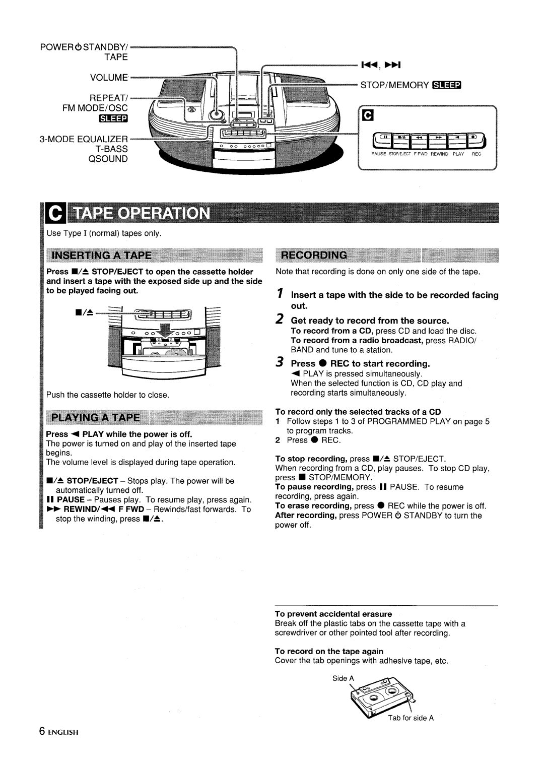 Aiwa CSD-ED87 manual Press REC to start recording, Press + Play while the power is off, To prevent accidental erasure 