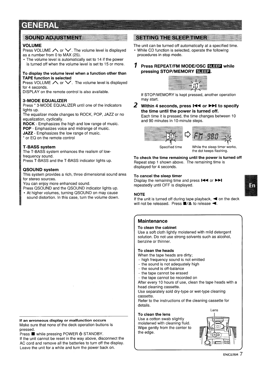 Aiwa CSD-ED87 manual Volume, Mode EQUALIZEI?, Bass system, Qsound system 