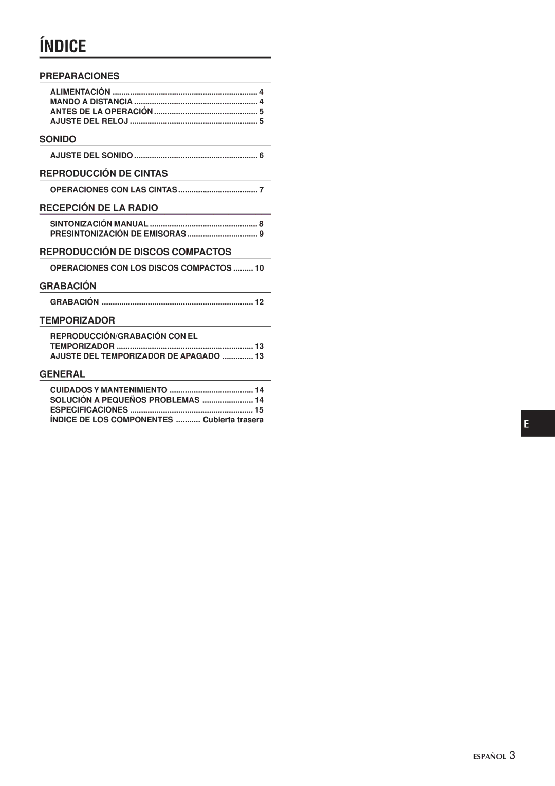 Aiwa CSD-EL300 operating instructions Índice 