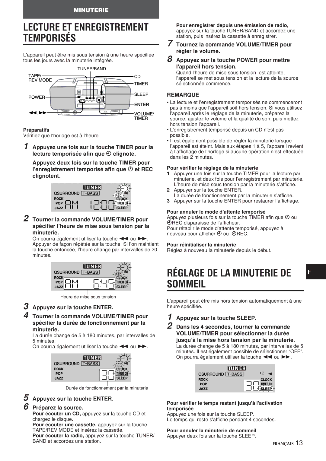 Aiwa CSD-EL300 Appuyez sur la touche Enter Préparez la source, Pour vérifier le réglage de la minuterie 