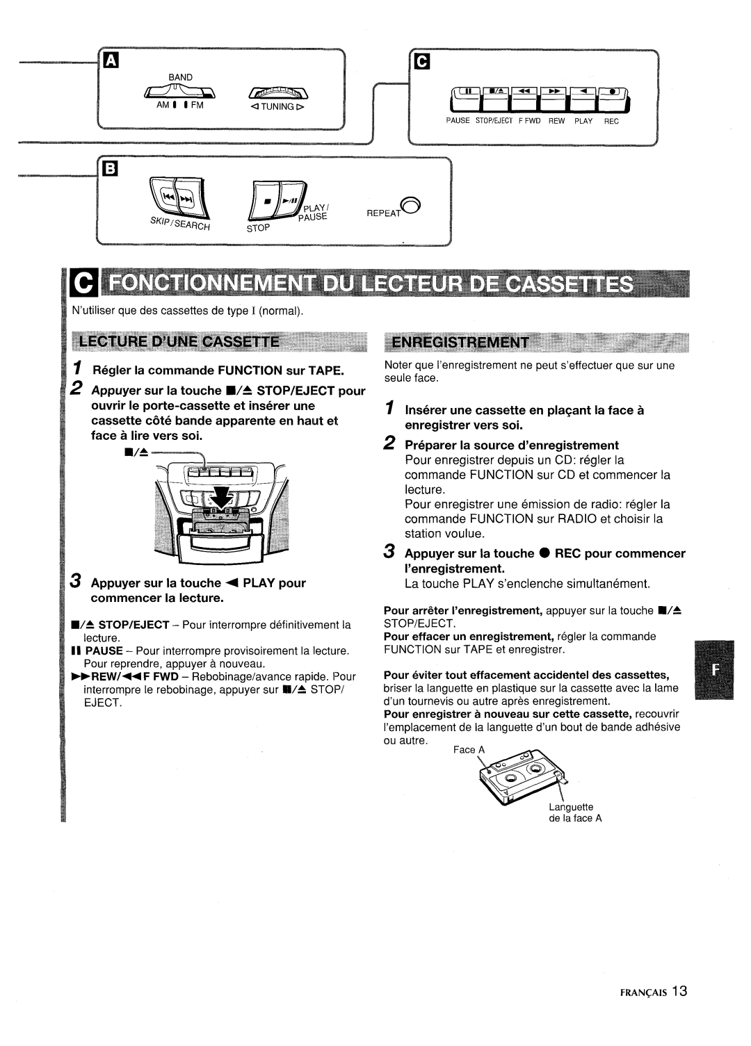 Aiwa CSD-ES365 manual Regler la commande Function sur Tape, Appuyer sur la touche 4 Play pour commencer la lecture 