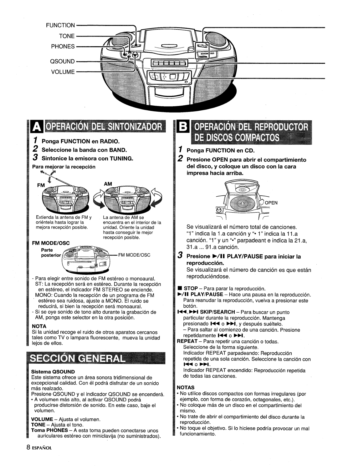 Aiwa CSD-ES365 manual VOLUMEw’’, Fam, Nota 