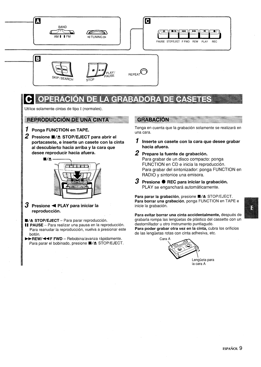 Aiwa CSD-ES365 manual Presione REC para iniciar la grabacion, Play se enganchara automaticamente 