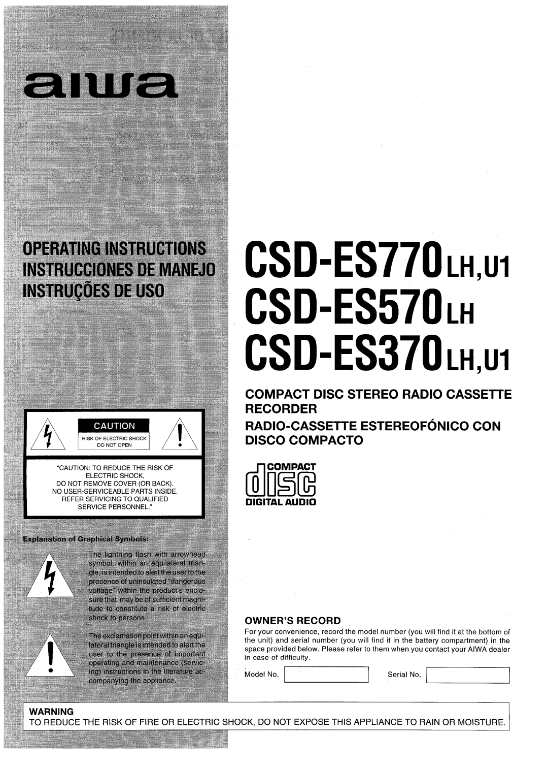 Aiwa CSD-ES570 manual CSD-ES770LH,U CSD=ES570LH CSD-ES370LH,U 