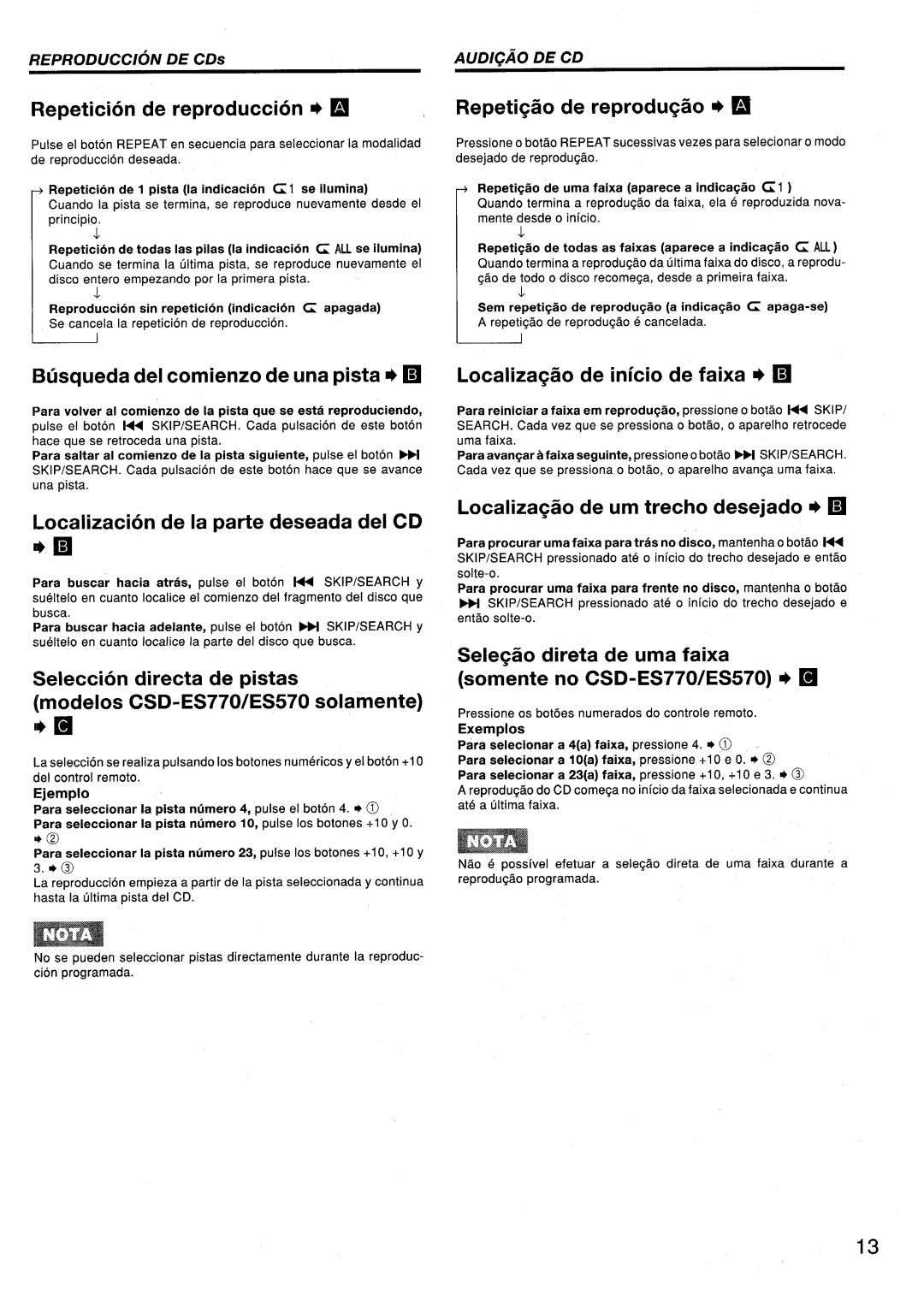 Aiwa CSD-ES570, CSD-ES370 manual Repetition De reproduction, Repeti@io de reprodug~o, 13usqueda del comienzo de una pista 