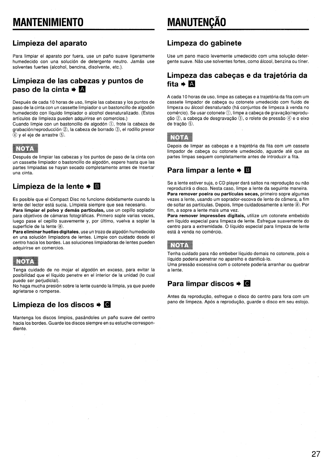 Aiwa CSD-ES370, CSD-ES570, CSD-ES770 manual Mantenimiento, Manutengao 