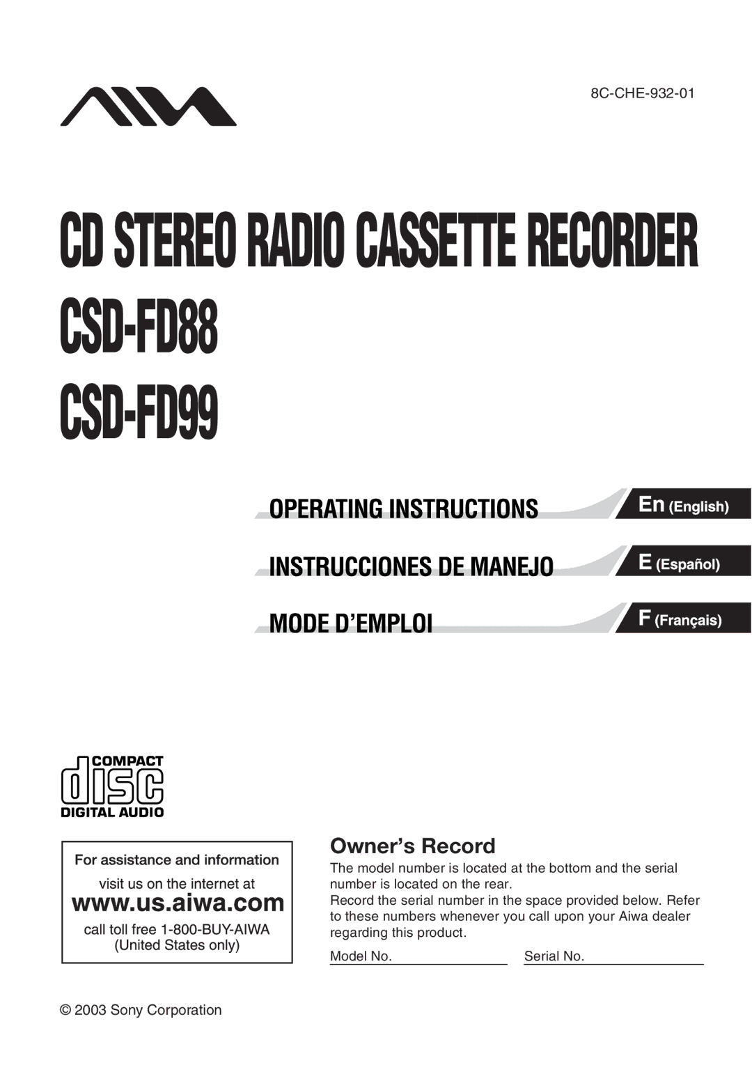 Aiwa CSD-FD88 manual CSD-FD99 