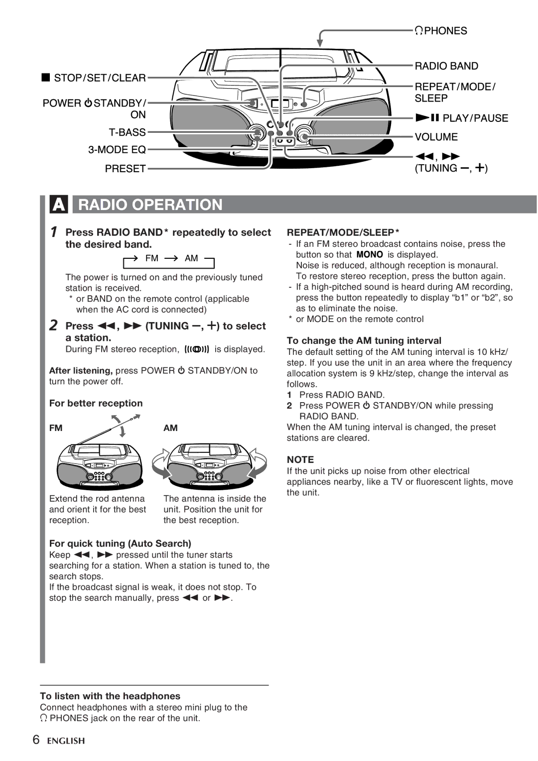 Aiwa CSD-FD99, CSD-FD88 manual Radio Operation, Press Radio Band * repeatedly to select the desired band 