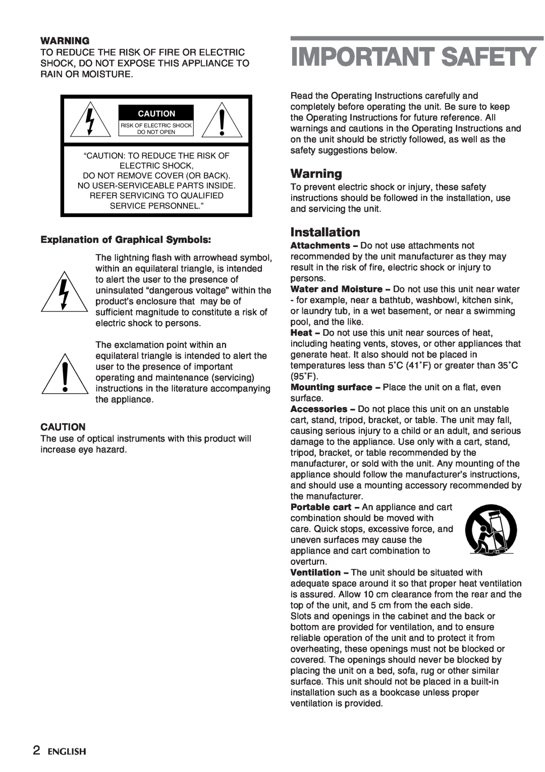 Aiwa CSD-FD99, CSD-FD88 manual Installation, Explanation of Graphical Symbols, English, Important Safety 