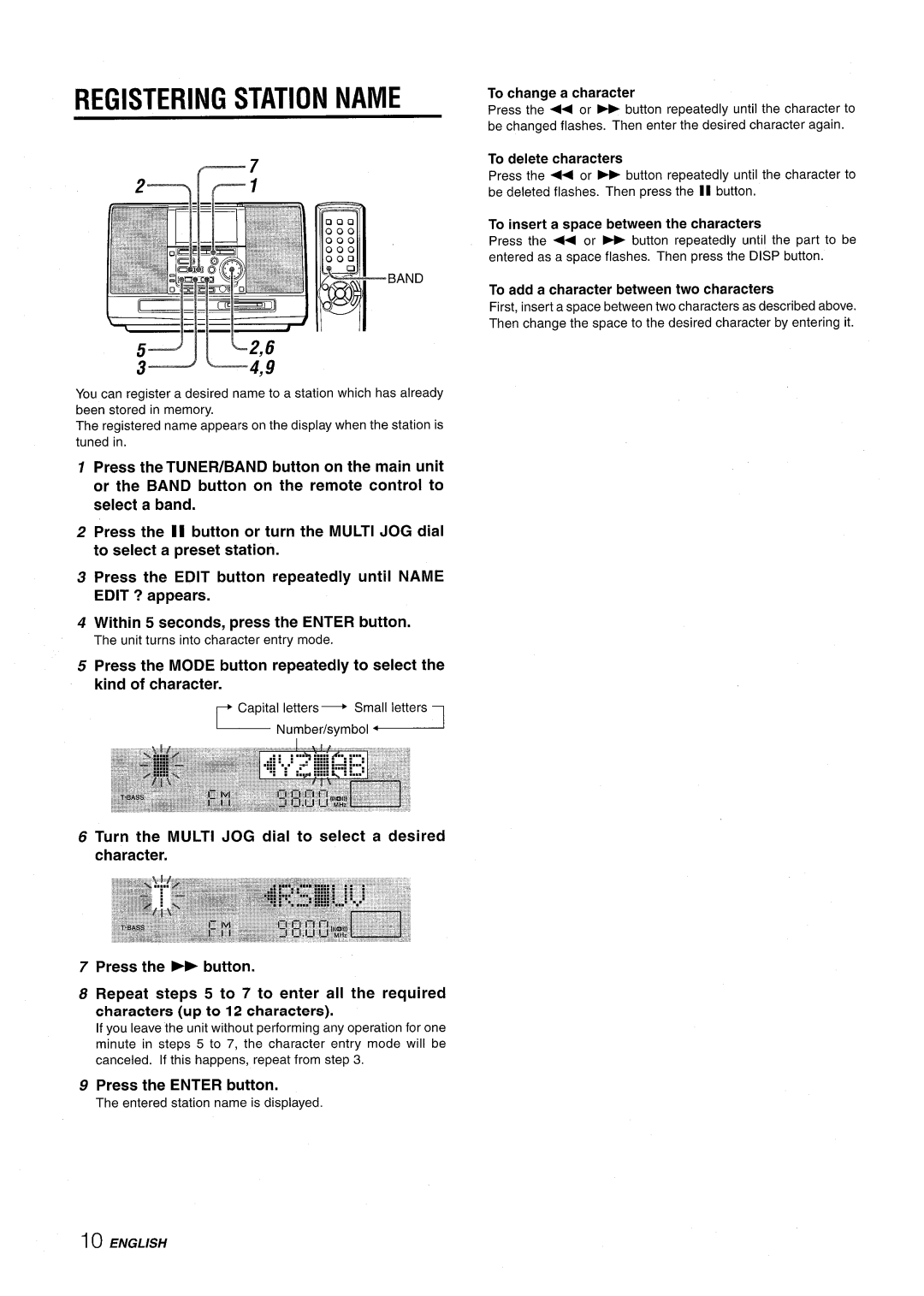 Aiwa CSD-MD50 manual Registering Station Name, Press the Enter button 