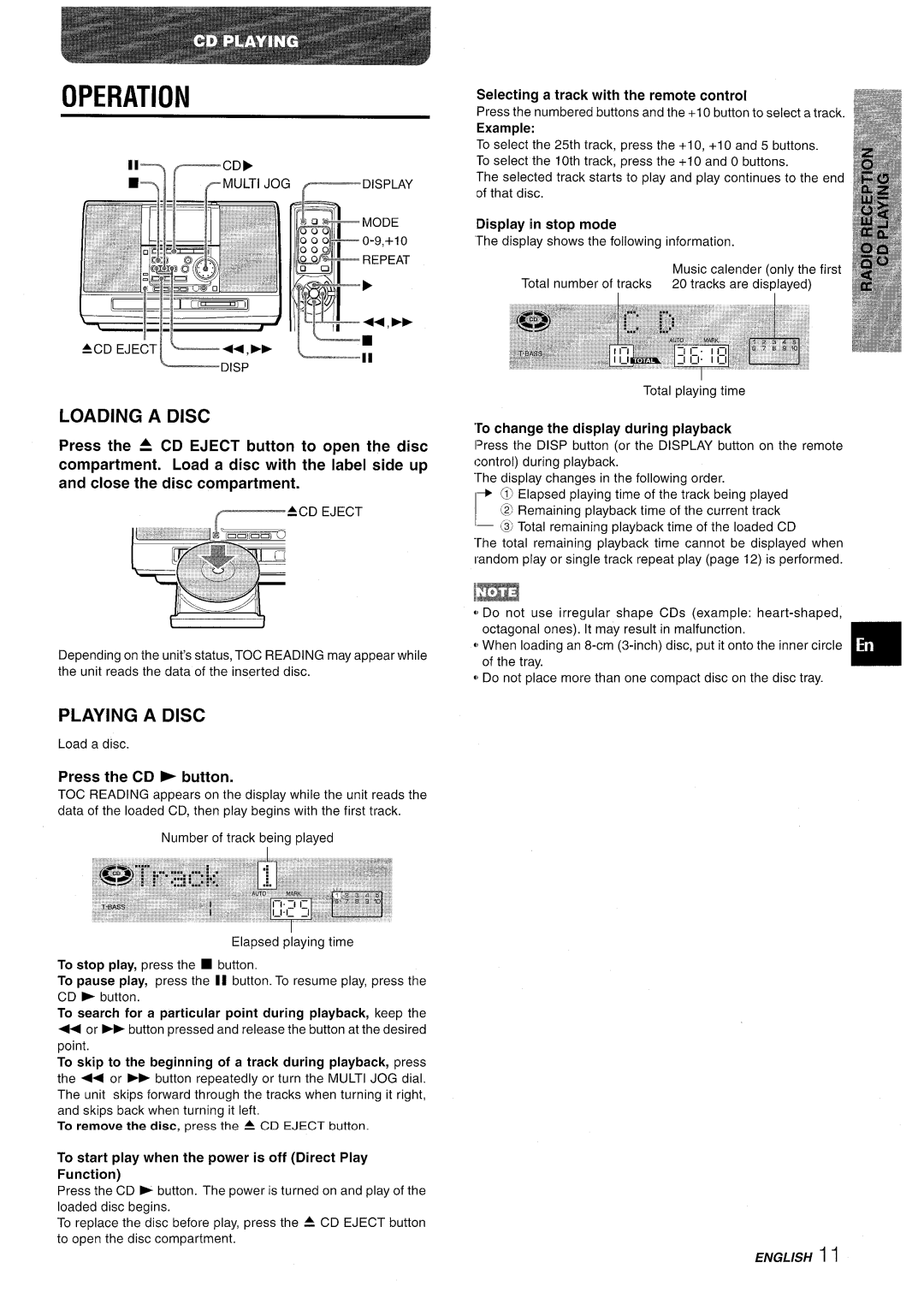 Aiwa CSD-MD50 manual Operation, Loading a Disc, Playing a Disc, Press the CD ~ button 