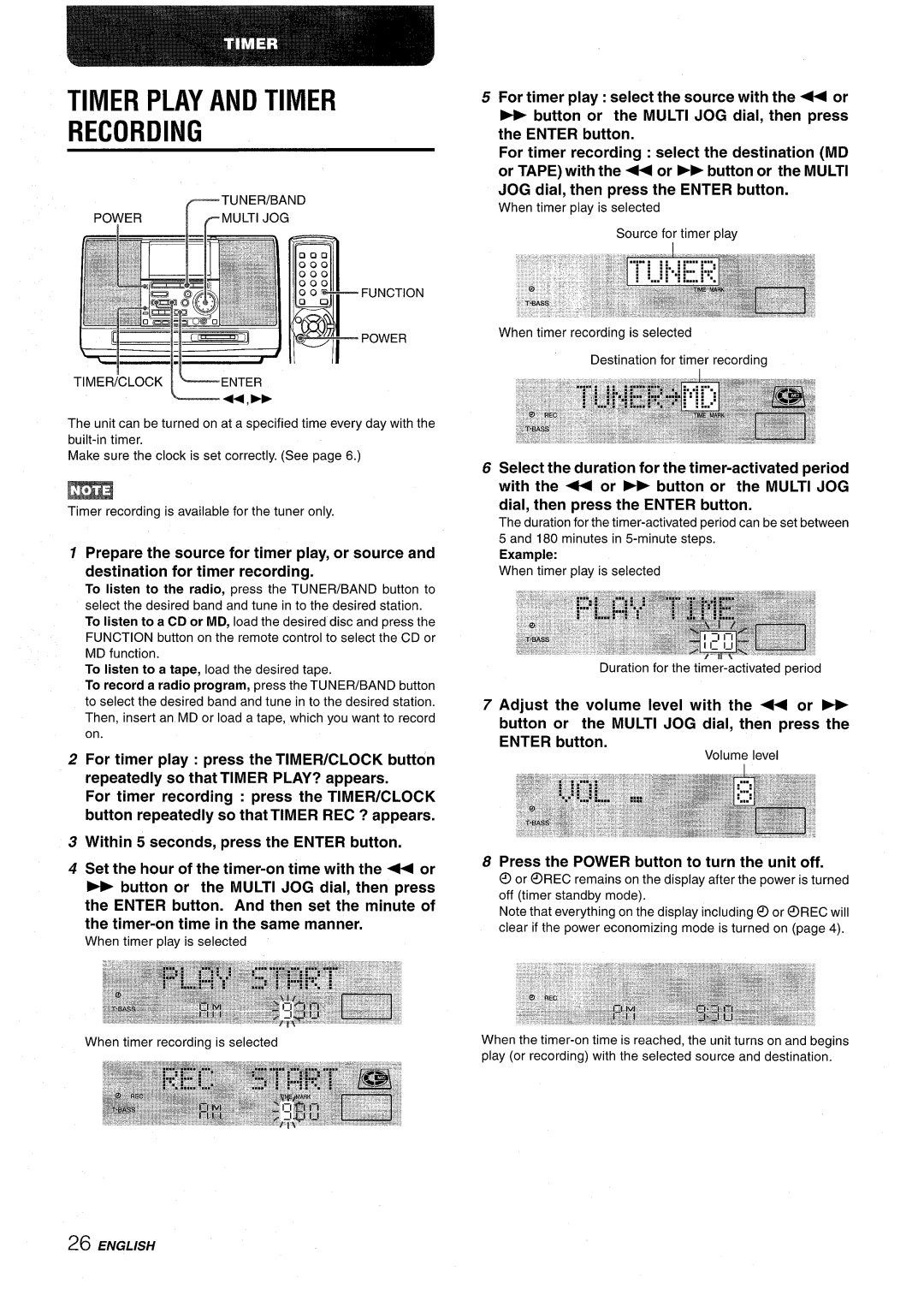 Aiwa CSD-MD50 manual Timer Play and Timer Recording 