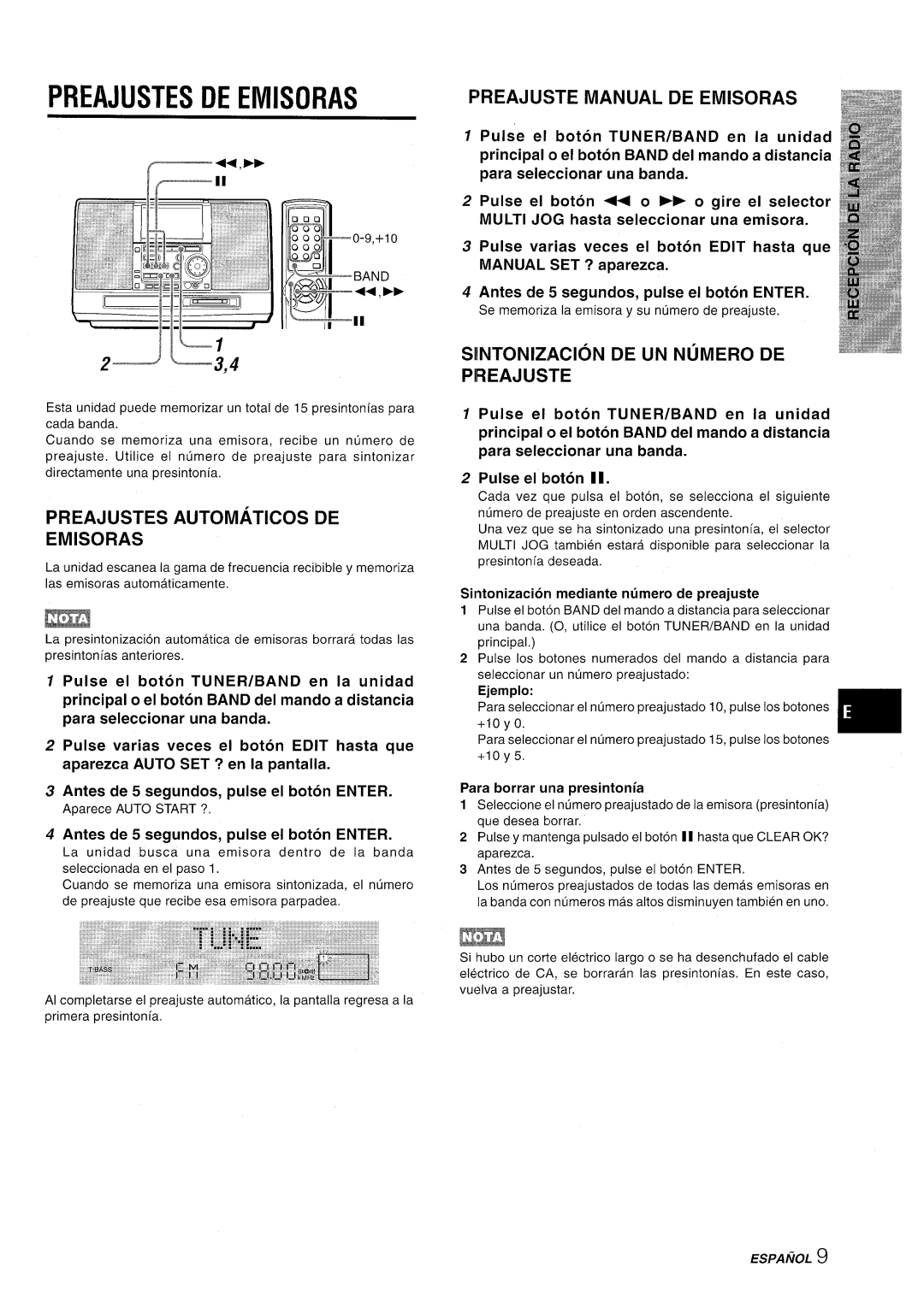 Aiwa CSD-MD50 manual Preajustes DE Emisoras, ’REAJUSTE Manual DE Emisoras, Preajustes Automatics DE Emisoras 