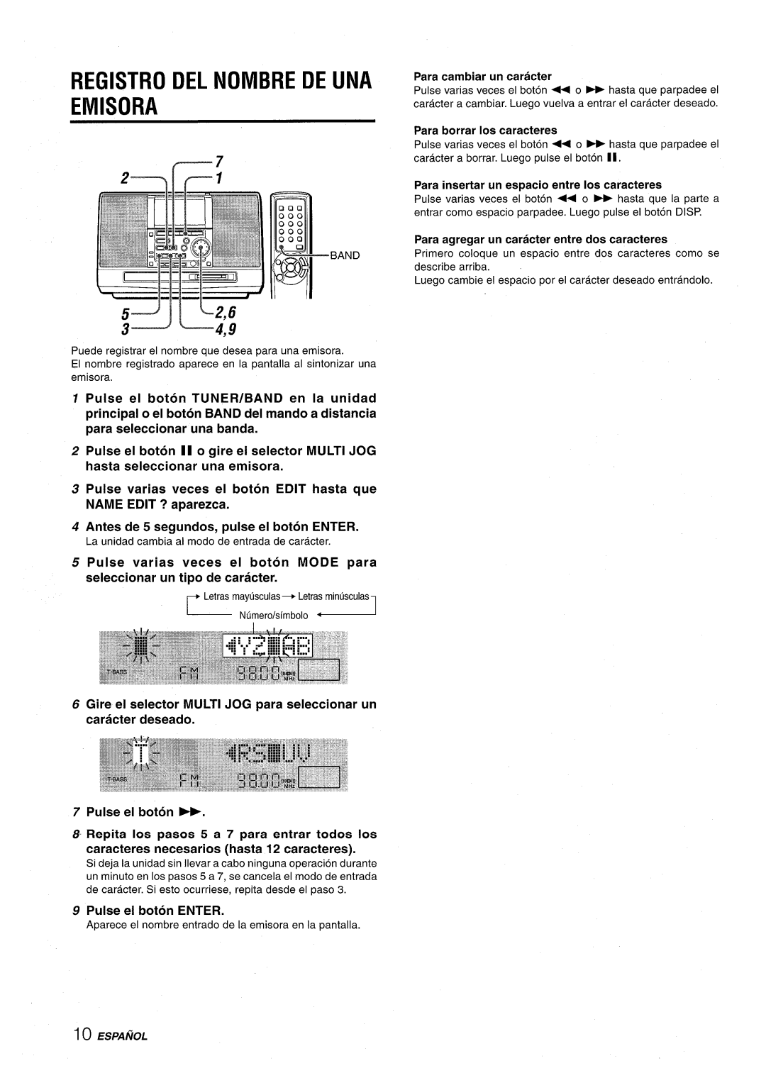 Aiwa CSD-MD50 manual Registro DEL Nombre DE UNA Emisora, Pulse el boton Enter 