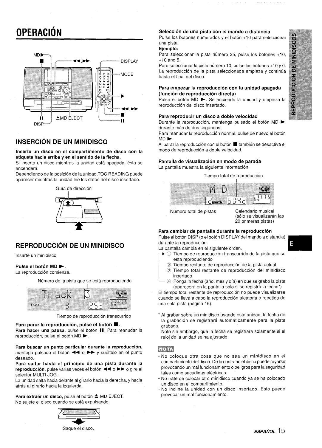 Aiwa CSD-MD50 manual Insercion DE UN Minidisco, Reproduction DE UN Minidisco 