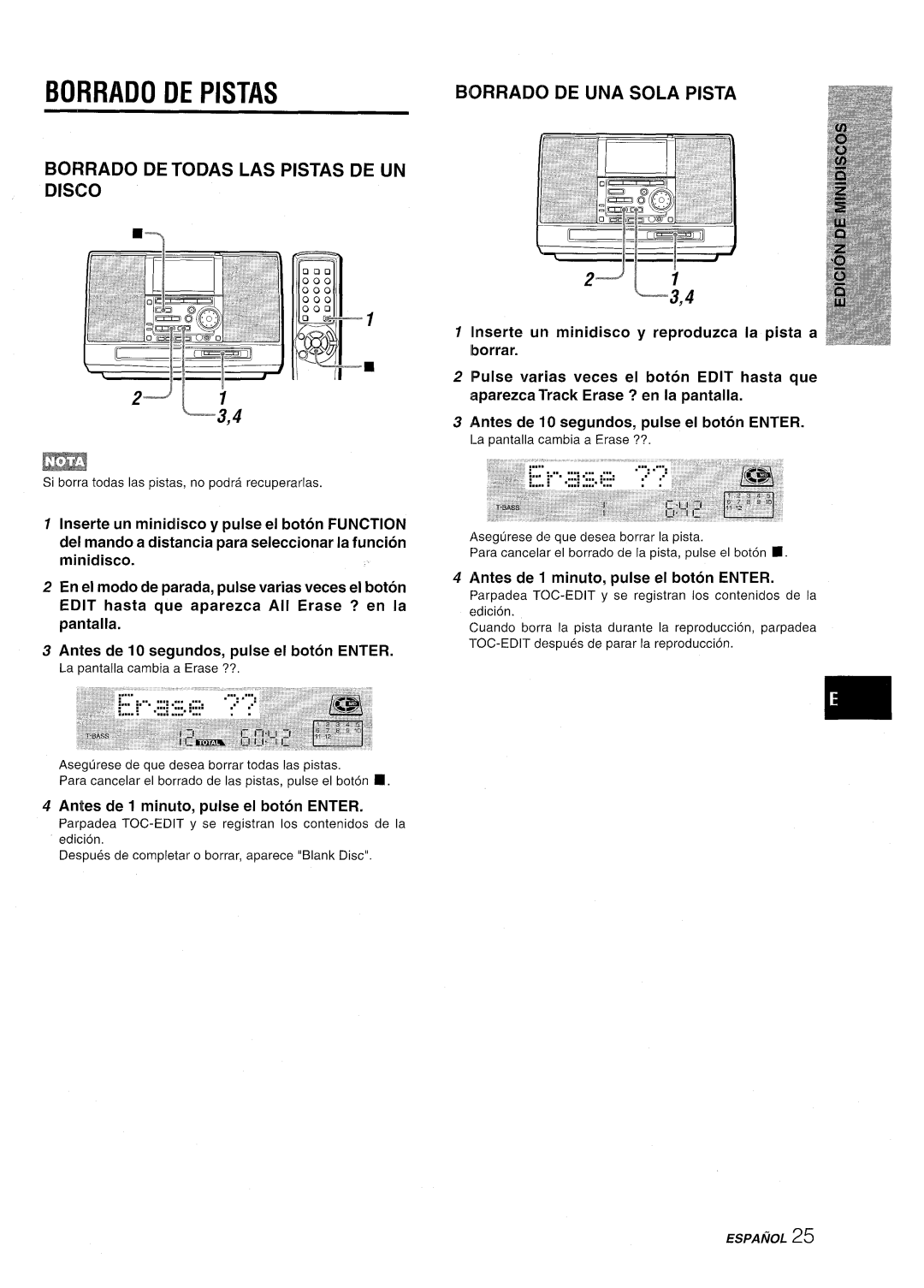 Aiwa CSD-MD50 manual Borrado DE Pistas 