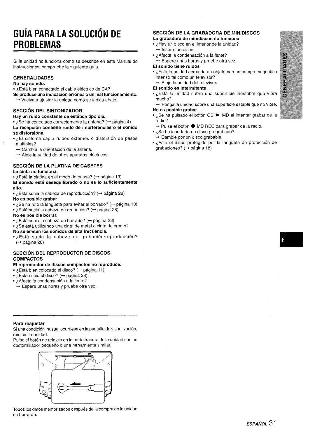 Aiwa CSD-MD50 manual Problemas 