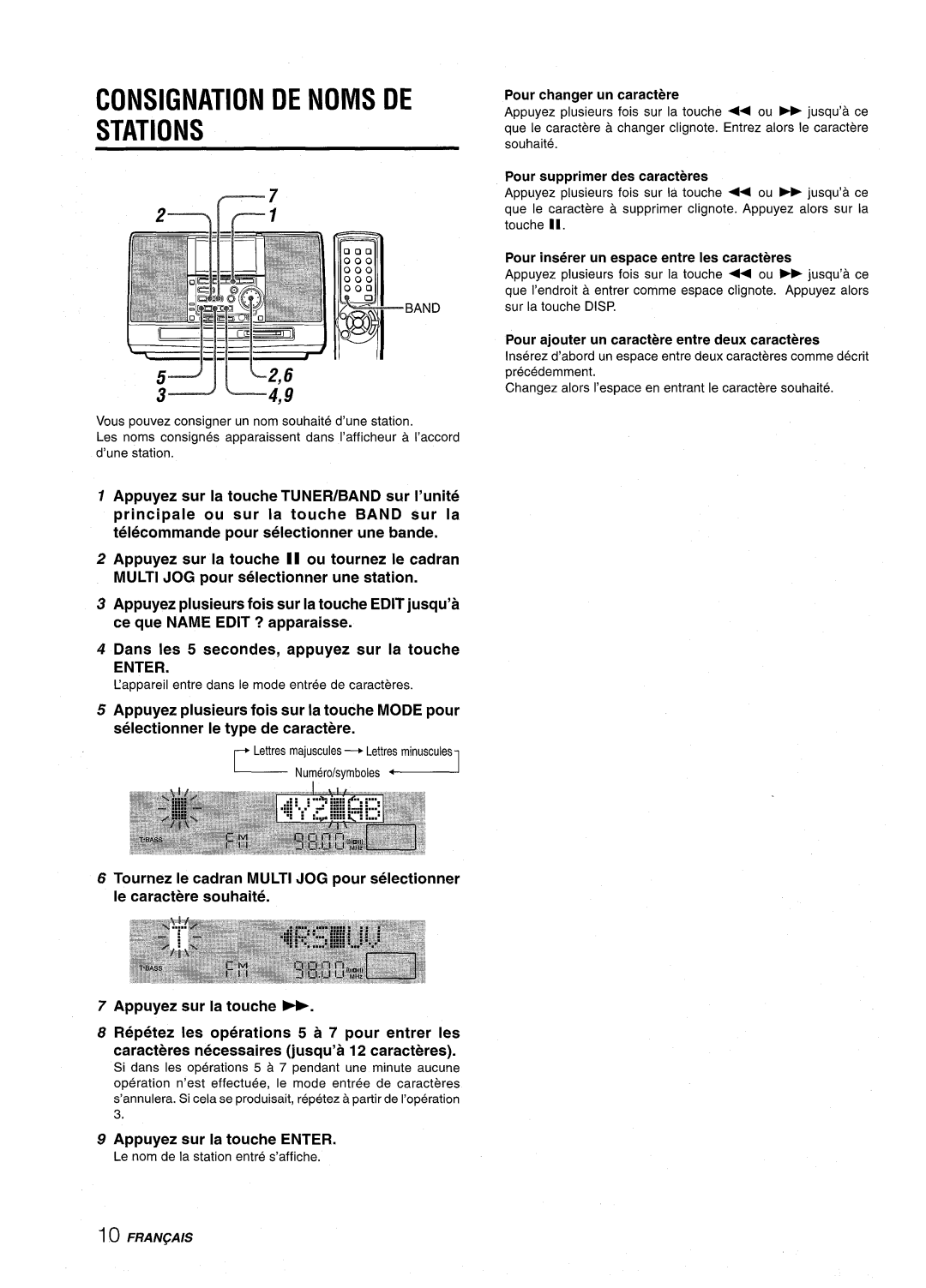 Aiwa CSD-MD50 manual Consignation DE Noms DE Stations, Appuyez sur la touche Enter 