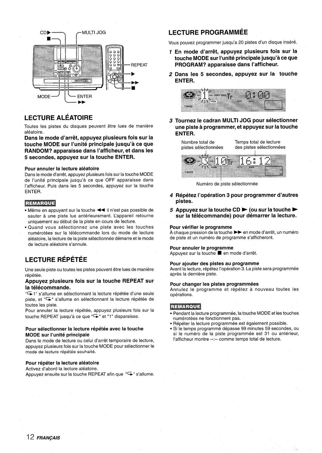 Aiwa CSD-MD50 manual Lecture Programmed, Lecture Aleatoire, Lecture Repetee, Program? 