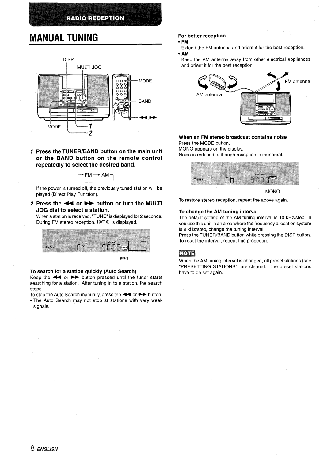 Aiwa CSD-MD50 manual Manual Tuning, Disp 