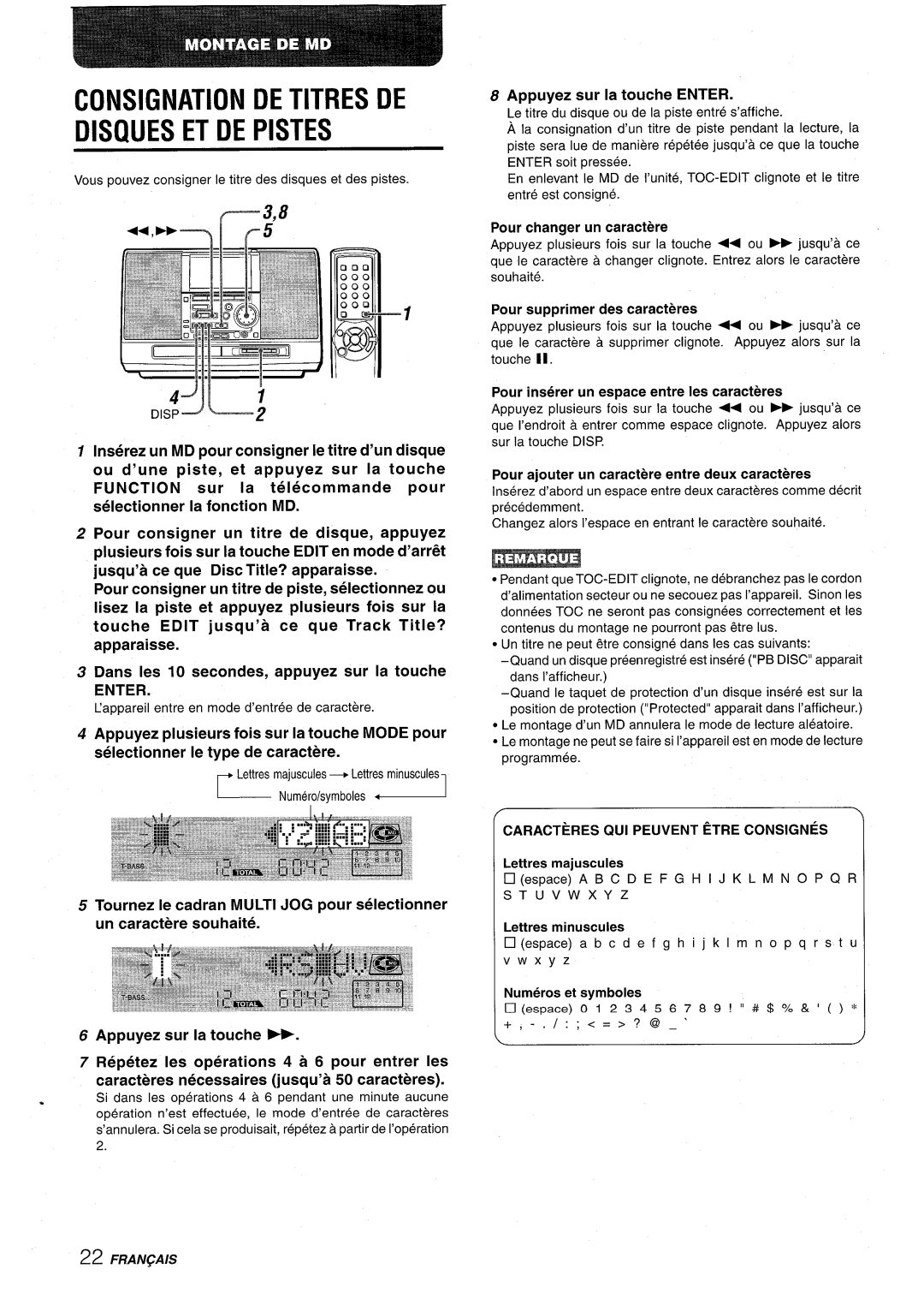 Aiwa CSD-MD50 manual Consignation DE Titres DE Disques ET DE Pistes, Dans Ies 10 secondes, appuyez sur la touche, ST Uvwxyz 