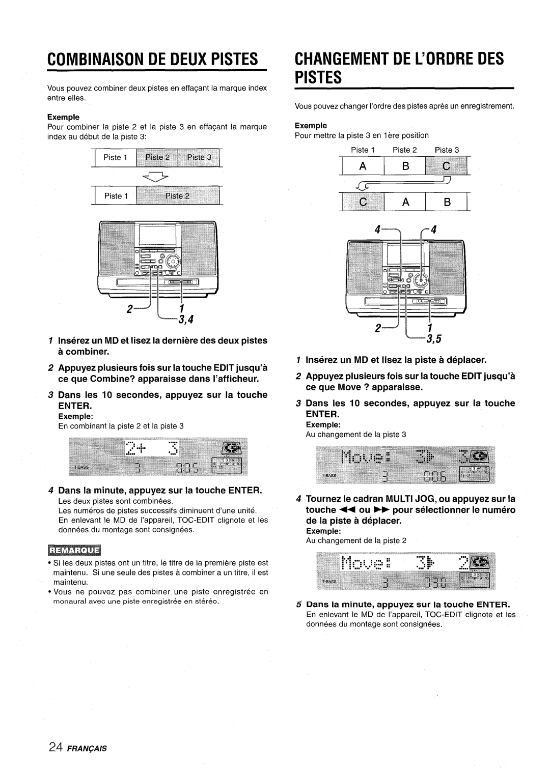 Aiwa CSD-MD50 Combinaison DE Deux Pistes, Changement DE L’ORDRE DES Pistes, Exemple En combinant la piste 2 et la piste 